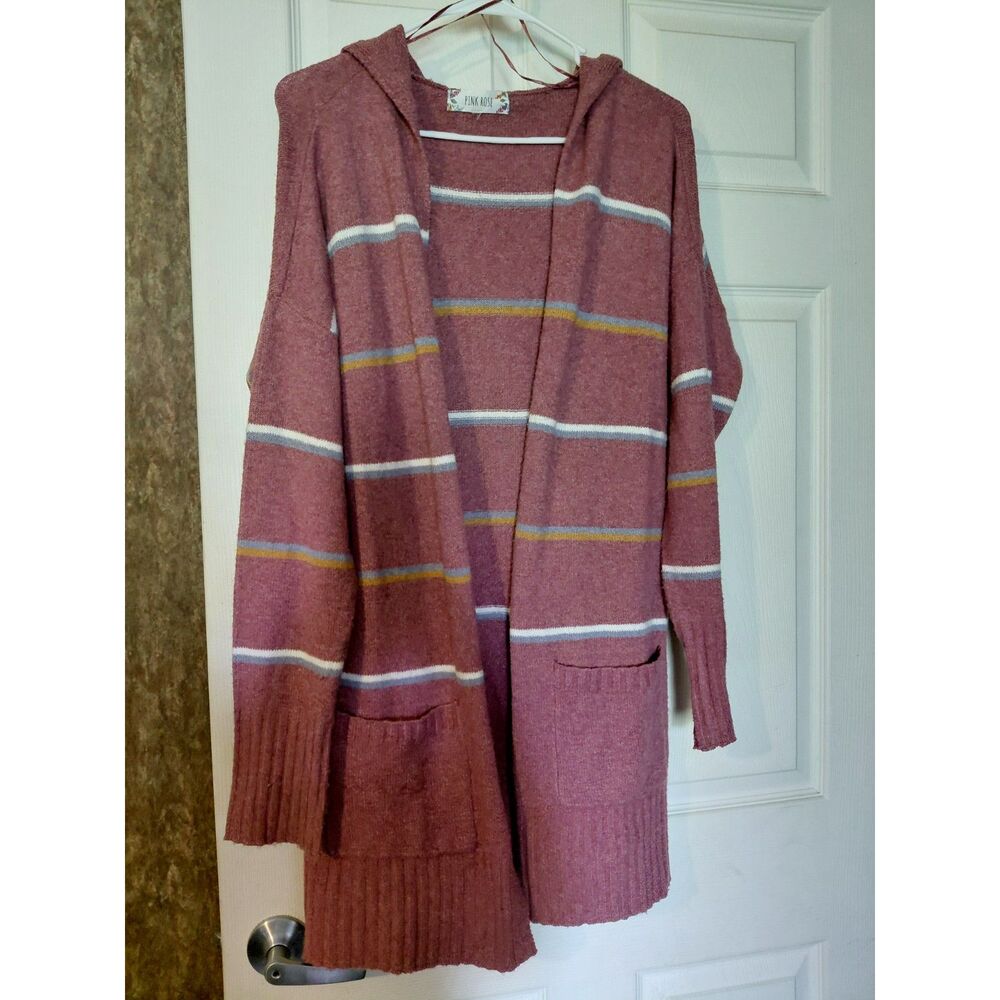 Pink Rose‎ Women’s Hooded Open-Front Cardigan with Pockets - Size Large